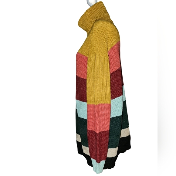 Farm Rio Anthropologie Striped Turtleneck Sweater Dress Multicolor Sz S - Picture 7 of 16